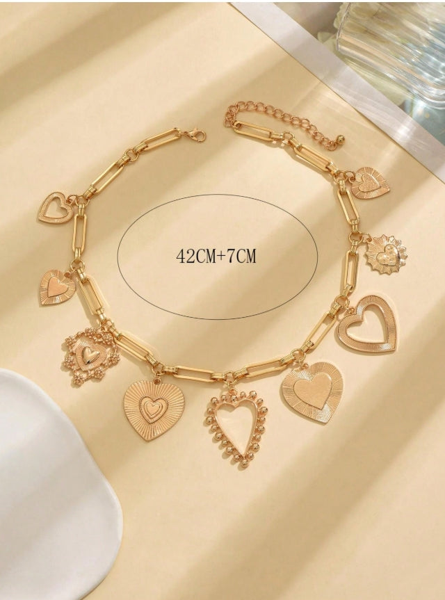 SHEIN  1pc Personalized Multi-Element Heart Shaped Tassel Pendant Necklace,