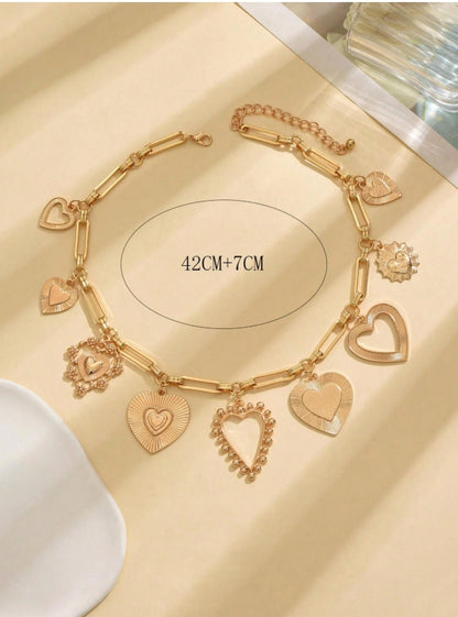 SHEIN  1pc Personalized Multi-Element Heart Shaped Tassel Pendant Necklace,