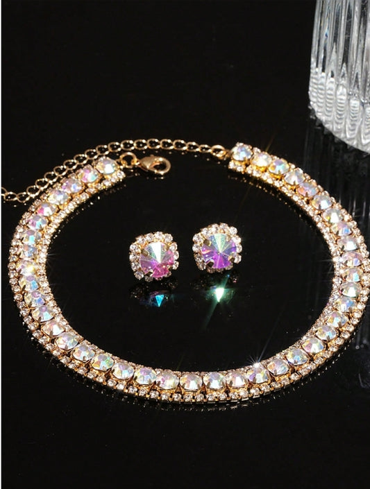 Shein Crystal Necklace & Earrings Set