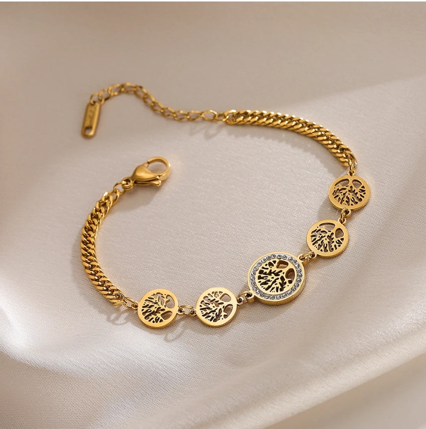 SHEIN Fashionable Stainless Steel Tree Of Life Chain Bracelet,