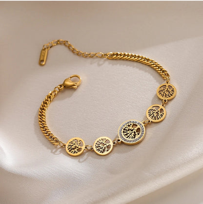 SHEIN Fashionable Stainless Steel Tree Of Life Chain Bracelet,