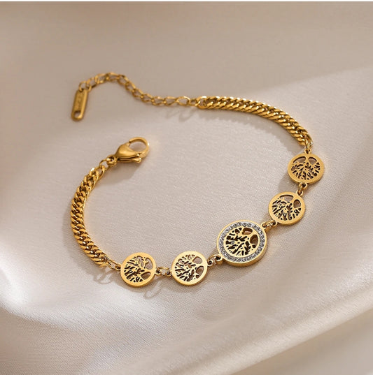 SHEIN Fashionable Stainless Steel Tree Of Life Chain Bracelet,