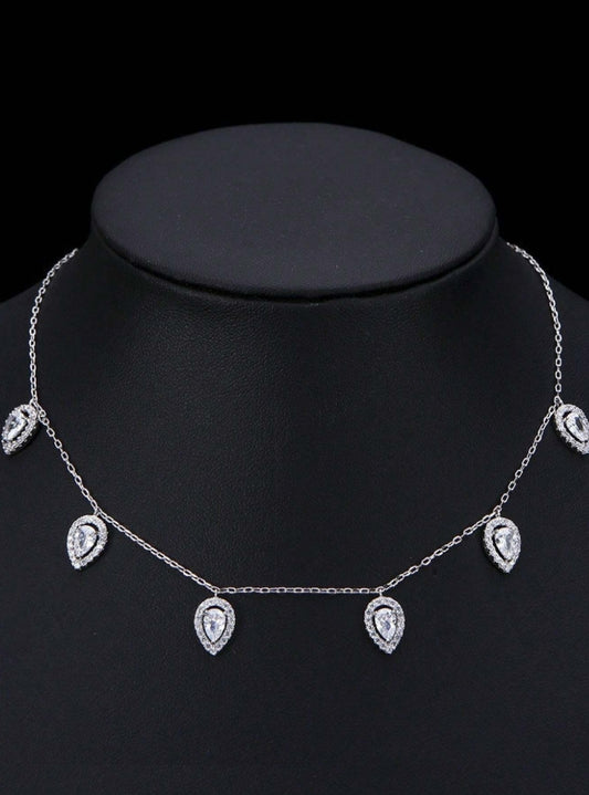 SHEIN 1pc Silver-Color Water Drop Pendant Necklace