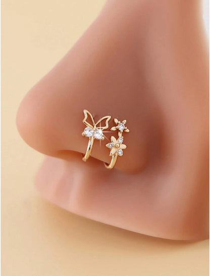 SHEIN 2pcs Butterfly & Flower Nose Clips, Cute Minimalist Bohemian Style Nose Accessories