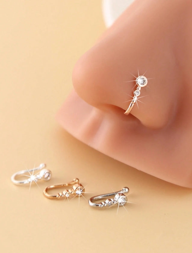 SHEIN 4pcs Simple Hiphop Zirconia U-Shaped Nose Rings, Fashionable Elegant Style,