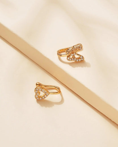 SHEIN 2pcs/set Rhinestone Butterfly Decor Nose Cuff Unisex Fashion Punk Body Piercing Jewelry Copper Jewelry