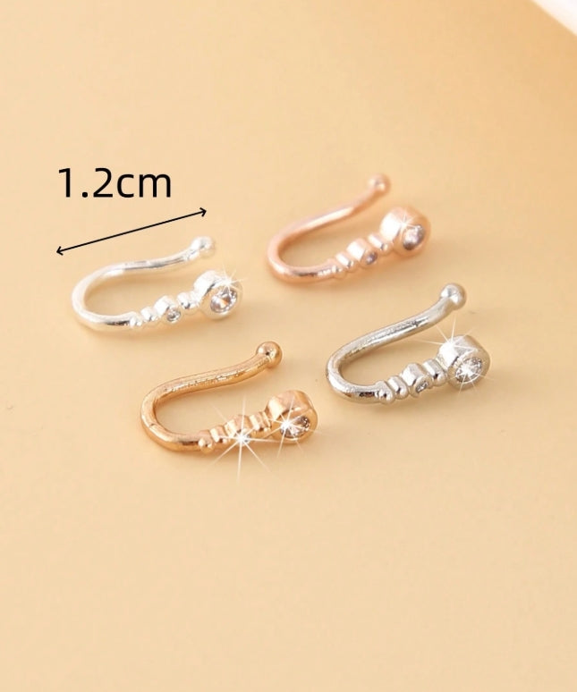 SHEIN 4pcs Simple Hiphop Zirconia U-Shaped Nose Rings, Fashionable Elegant Style,