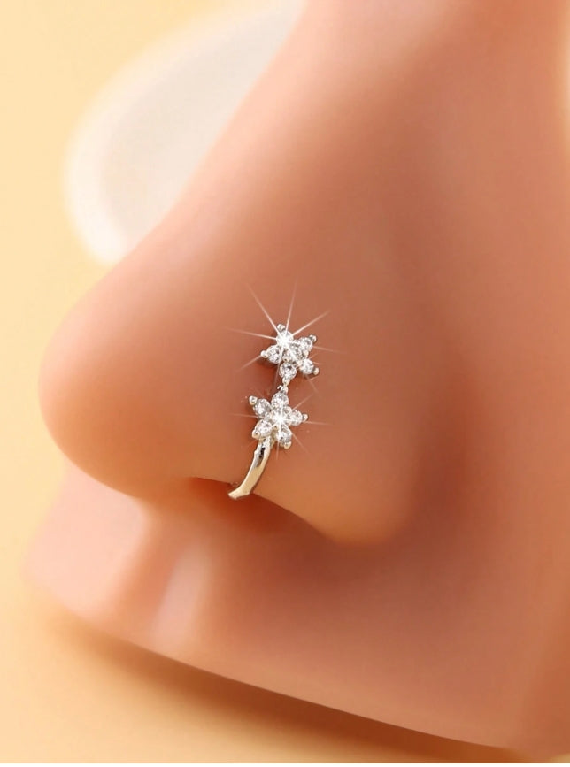 SHEIN 1pc Fashion Flower Nose Clip, No Piercing Nose Stud Embedded With Artificial Zirconia