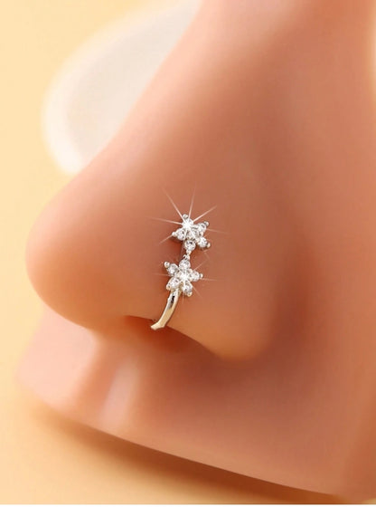 SHEIN 1pc Fashion Flower Nose Clip, No Piercing Nose Stud Embedded With Artificial Zirconia