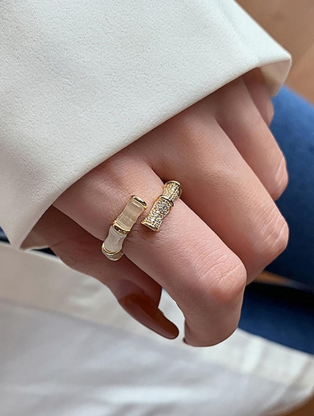 SHEIN 1pc Exquisite Opal & Cubic Zirconia Decorated Cufflink Ring