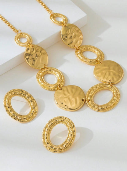 SHEIN New Fashion Metal Style Earrings And Necklace Jewelry Set, Gold Color, Stylish Autumn/Winter Accessories