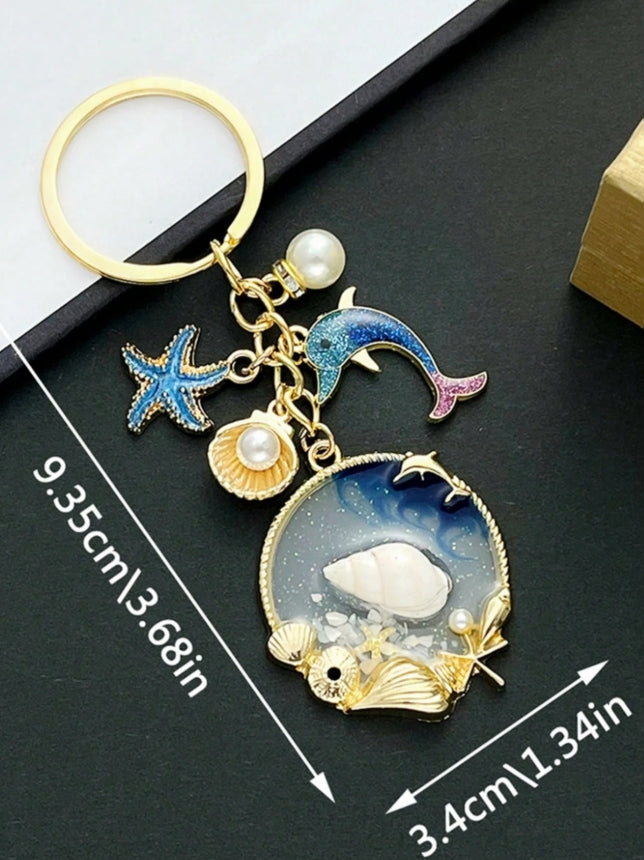 SHEIN 1pc Unisex Marine Animal Keychain Sea Star Shell Pearl Dolphin Pendant Charm Beach