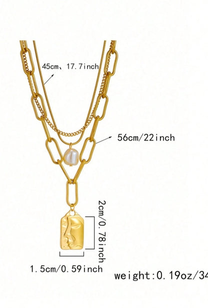 SHEIN 1 pc Three-Layer Vintage Fashionable and Unique High-End Multi-Layered Face Pendant Stainless Stee