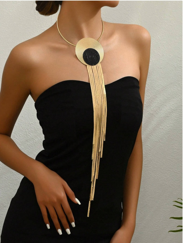 SHEIN 1pc New Creative Spliced Tassel Long Snake Chain Necklace