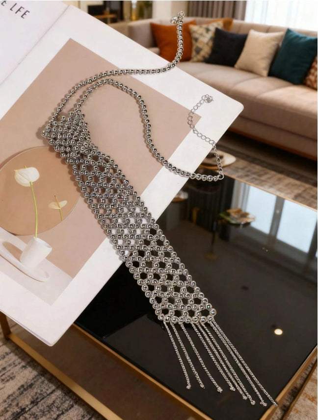 SHEIN 1pc Women's Vintage Handmade Crochet Pearl Hollow Detachable Collar, Suitable For Blouse,