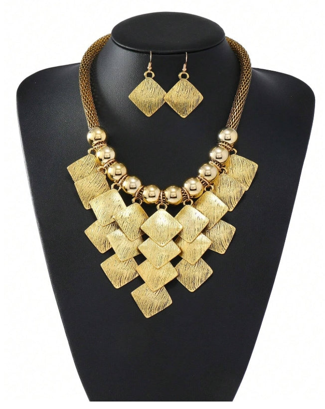 Shein Beaded Tassel Necklace & Earrings Set