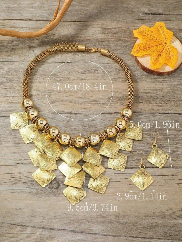 Shein Beaded Tassel Necklace & Earrings Set