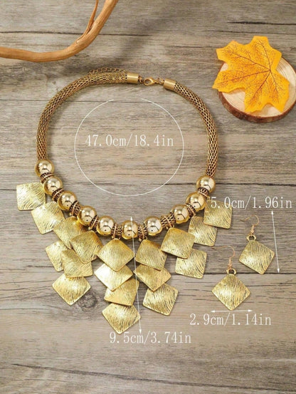 Shein Beaded Tassel Necklace & Earrings Set