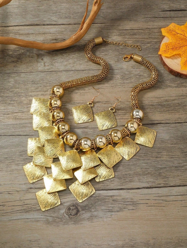 Shein Beaded Tassel Necklace & Earrings Set