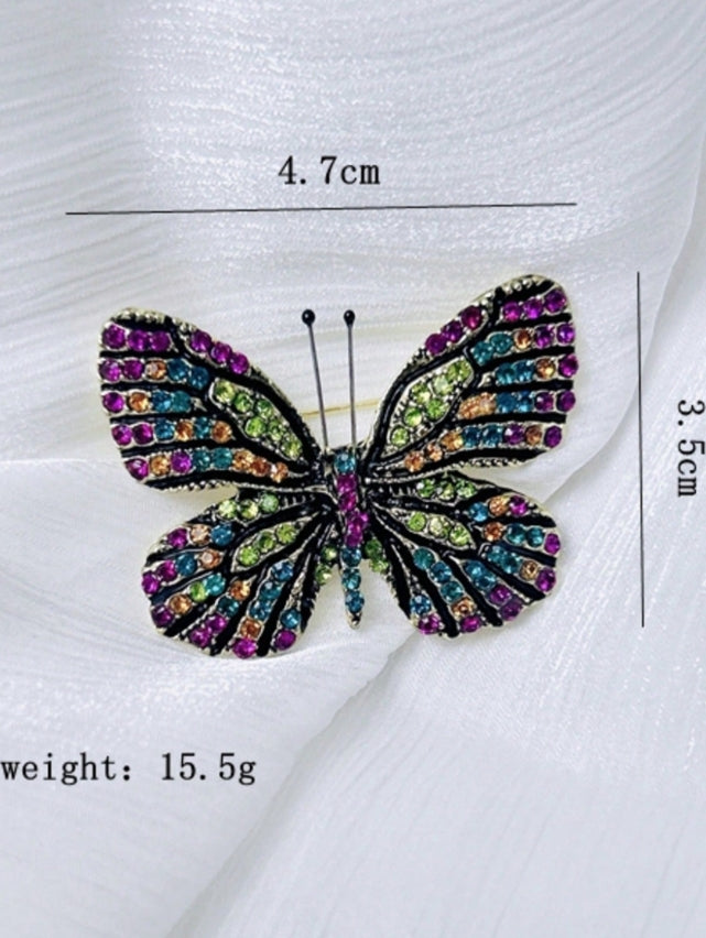 1pc Vintage Palace Style Rhinestone Inlaid Alloy Butterfly Brooch,