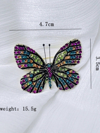1pc Vintage Palace Style Rhinestone Inlaid Alloy Butterfly Brooch,