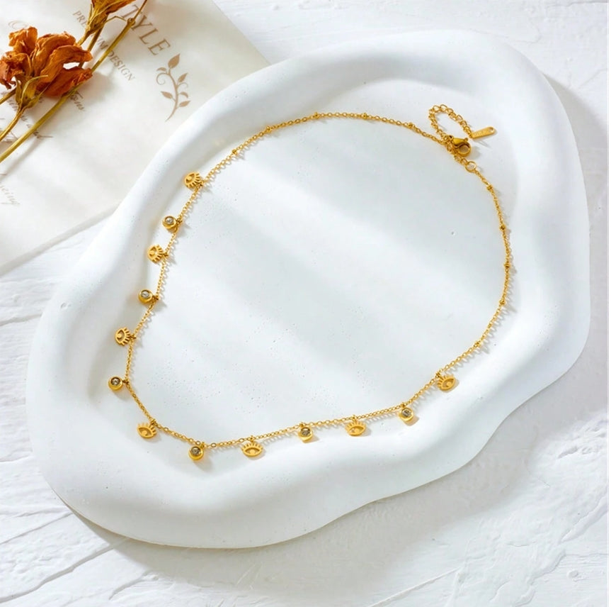 SHEIN Aritio 1pc 18K Gold Plated Stainless Steel Demon Eye Cubic Zirconia Pendant Necklace
