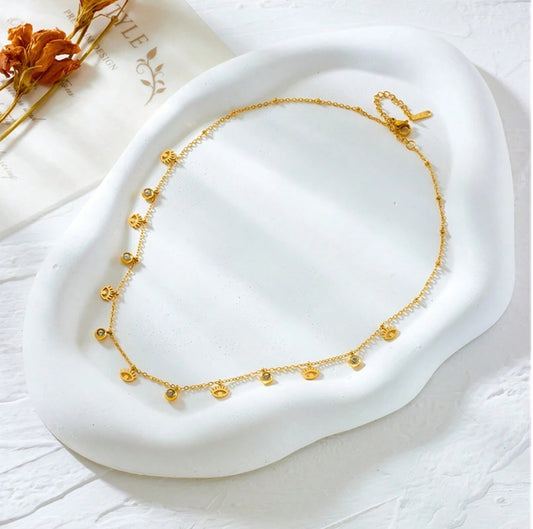 SHEIN Aritio 1pc 18K Gold Plated Stainless Steel Demon Eye Cubic Zirconia Pendant Necklace