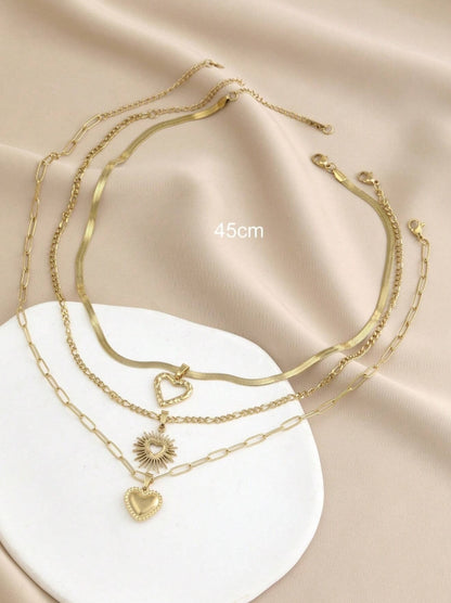 SHEIN 3pcs Stainless Steel Golden Yellow Love Series Of 3 Different Styles Of Necklaces And Pendants