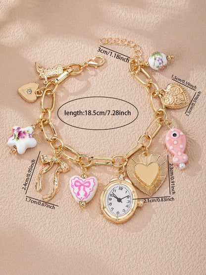 1 Pc Ceramic Starfish, Heart, Bow Charm Bracelet, Faux Clock Watch Charm Bracelet