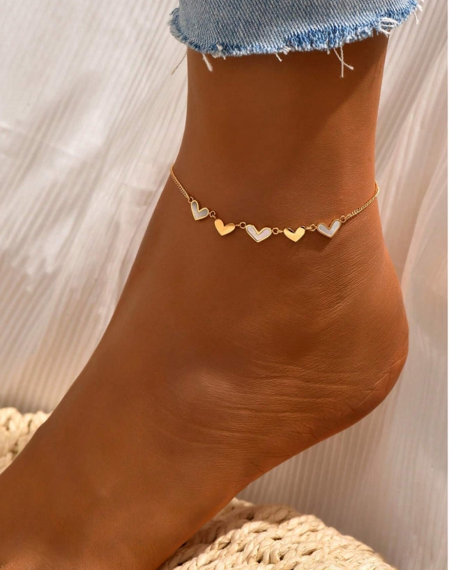 SHEIN 1pc Fashionable Heart-Shaped White Faux Pearl Stainless Steel Anklet For Women