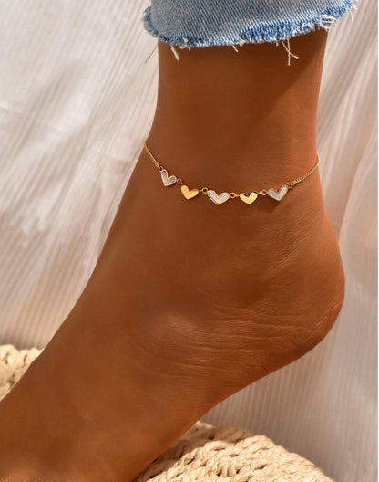 SHEIN 1pc Fashionable Heart-Shaped White Faux Pearl Stainless Steel Anklet For Women