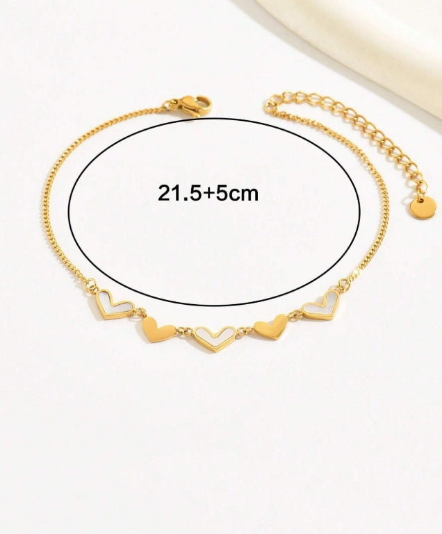 SHEIN 1pc Fashionable Heart-Shaped White Faux Pearl Stainless Steel Anklet For Women