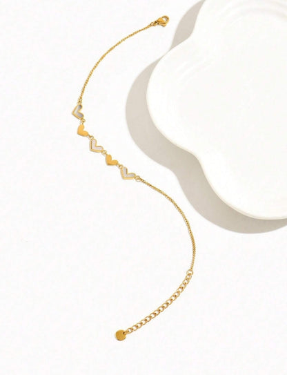 SHEIN 1pc Fashionable Heart-Shaped White Faux Pearl Stainless Steel Anklet For Women