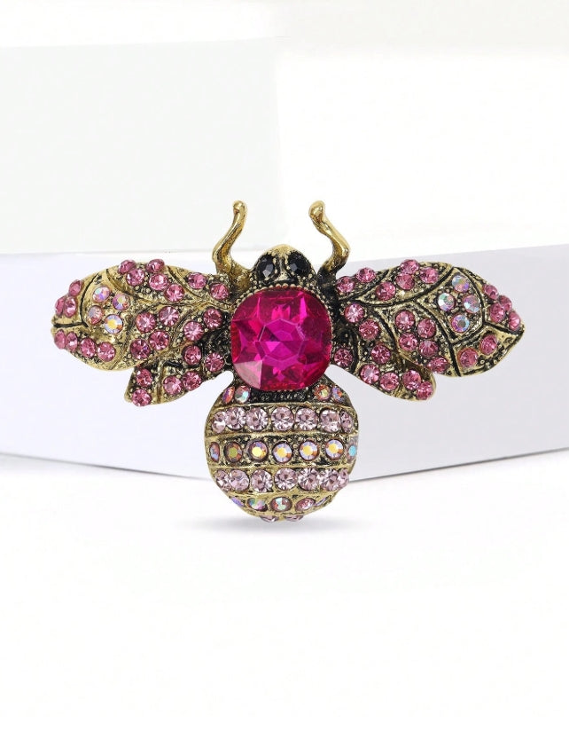 Vintage Enamel Rhinestone Bee Brooches -