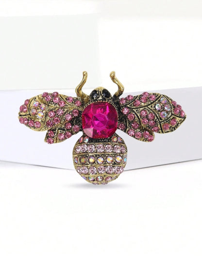 Vintage Enamel Rhinestone Bee Brooches -