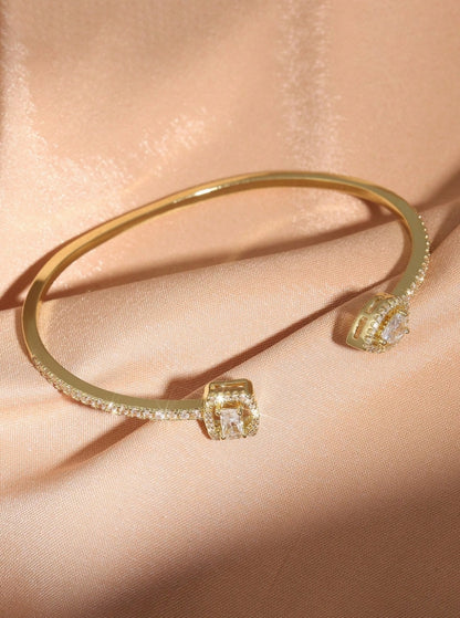 SHEIN 1 Pc Elegant Cubic Zirconia Hollow Teardrop Cuff Bracelet For Women