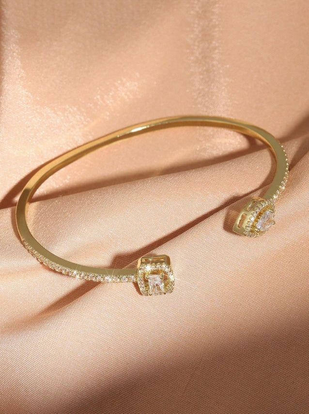 SHEIN 1 Pc Elegant Cubic Zirconia Hollow Teardrop Cuff Bracelet For Women