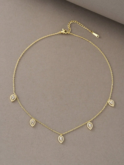 SHEIN Gold-Tone Necklace, Teardrop Cubic Zirconia Copper Plated Necklace