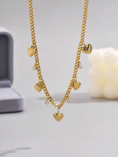 SHEIN IEBEIRIS 1pc 18K Gold Plated Chunky Chain Heart Pendant Stainless Steel Necklace
