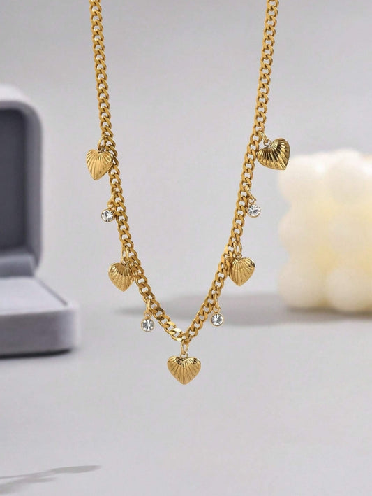 SHEIN IEBEIRIS 1pc 18K Gold Plated Chunky Chain Heart Pendant Stainless Steel Necklace