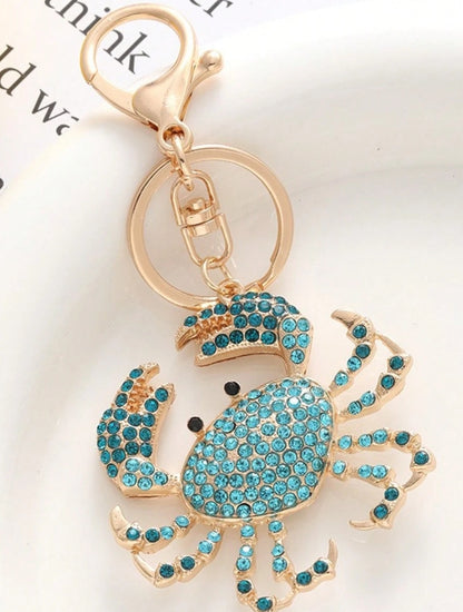 Sparkling Rhinestone Metal Crab Keychain Bag Charm Accessory