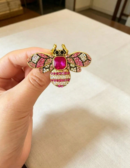 Vintage Bee Brooch, Rhinestone Corsage, Insect Badge, Women's Suit And Dress Accessory
