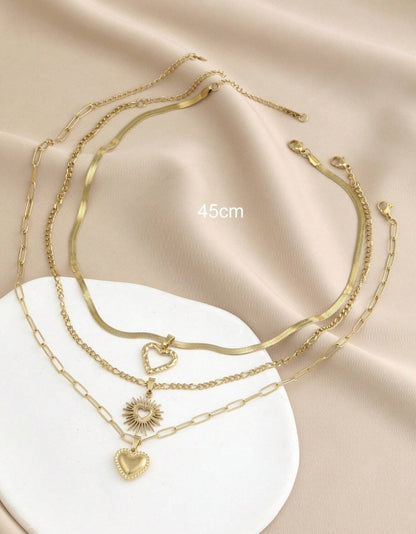 SHEIN 3pcs Stainless Steel Golden Yellow Love Series Of 3 Different Styles Of Necklaces And Pendants