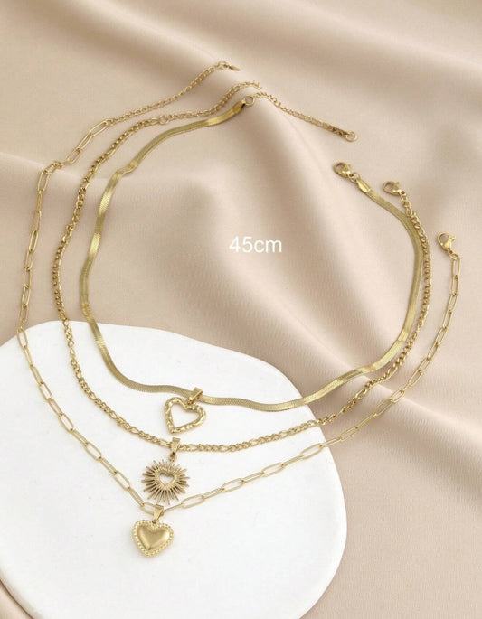 SHEIN 3pcs Stainless Steel Golden Yellow Love Series Of 3 Different Styles Of Necklaces And Pendants