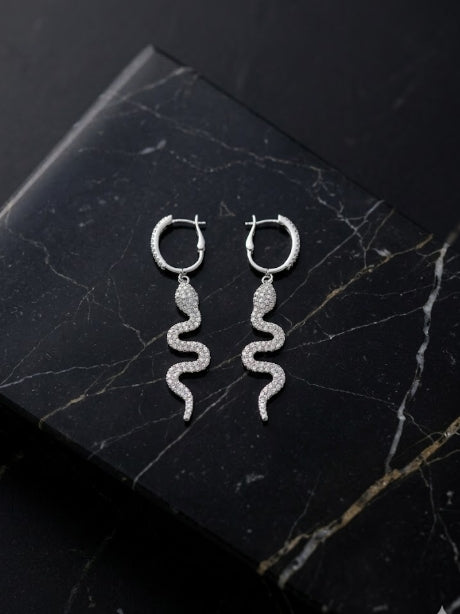 SHEIN SNAKE EARING SILVER  Rhinestone Snake-Shaped Swinging Earrings For Women,