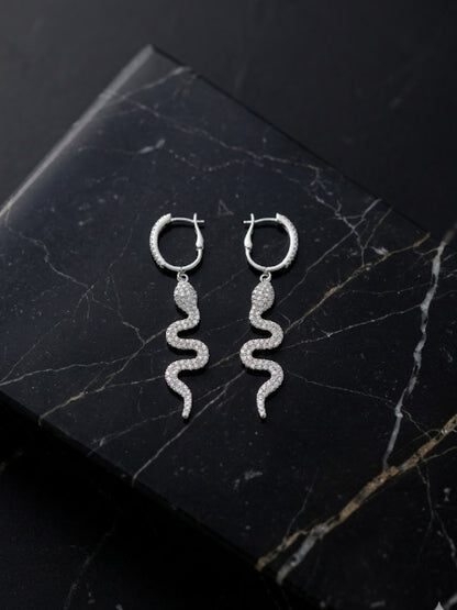 SHEIN SNAKE EARING SILVER  Rhinestone Snake-Shaped Swinging Earrings For Women,
