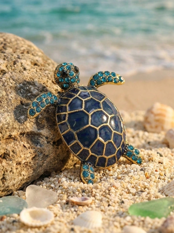 Luxury Rhinestone Turtle Brooches - Fashionable Marine Life Pins For Women Unisex Casual Party Jewelry Accessories