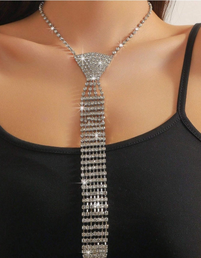 SHEIN 1pc Rhinestone Decorated Arrow Shaped Fashion Tie For Wedding Dress