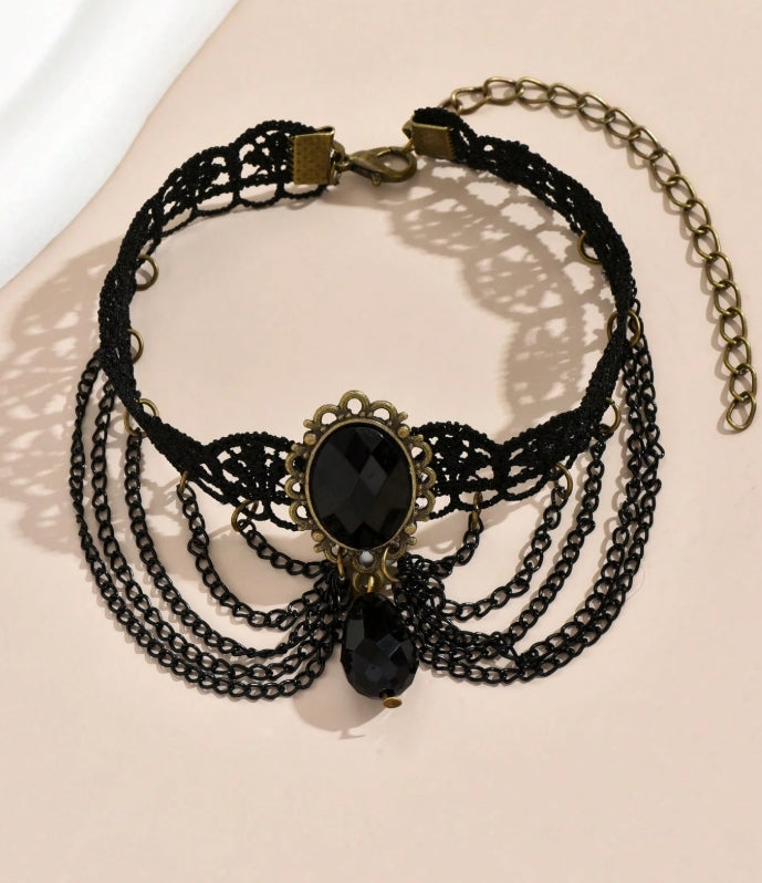 SHEIN 1pc Gothic Water-drop Decor Layered Anklet For Women For Vacation