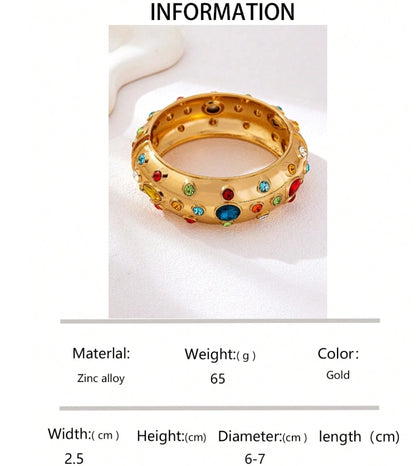 SHEIN 1pc Elegant, Classic & Versatile European Style Metal Inlaid Asymmetrical Colorful Gemstone Cuff Bracelet